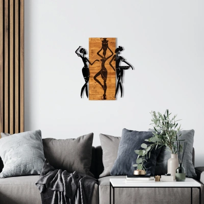 Nástěnná dekorace dřevo TŘI AFRIČANKY 54 x 58 cm