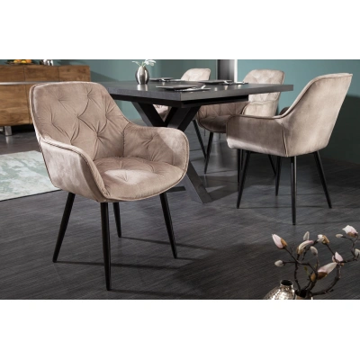 Estila Retro designová béžová čalouněná jídelní židle Milano s područkami 84cm