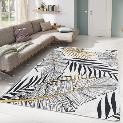 Koberec (80 x 140) ALHO CARPET-2A  bílý – listy a peří