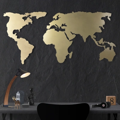 Nástěnná dekorace kovová WORLD MAP SILHOUETTE zlatá